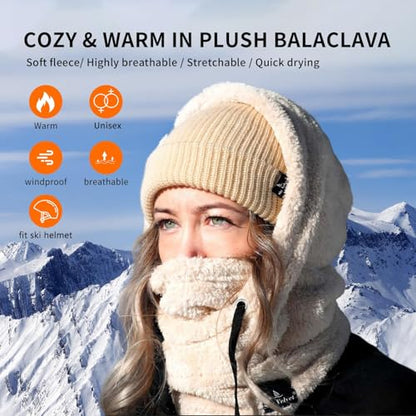 Shy Velvet Wind-Resistant Sherpa Hood Fleece Balaclava Winter Ski Mask - color: Plush Beige