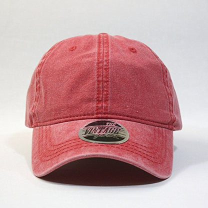 Classic Blank Dad Hat Cotton Adjustable Strap Baseball Cap - color: Red Washed