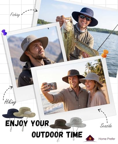 Home Prefer UPF50+ Mens Sun Hat Wide Brim Fishing Hat for Men UV Protection Womens Beach Bucket Hat for Golf Hiking Gardening - color: Light Vert Khaki
