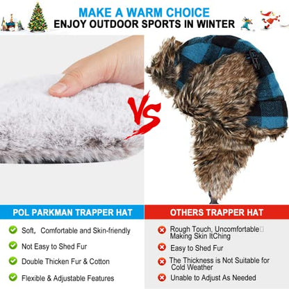 Winter Trapper Hat for Men Women, Russian Ushanka Aviator Warm Cold Trooper Hat for Skiing Hunting Black
