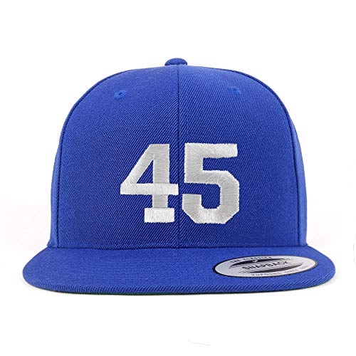 Trendy Apparel Shop Number 45 White Thread Embroidered Flat Bill Snapback Baseball Cap - color: Royal