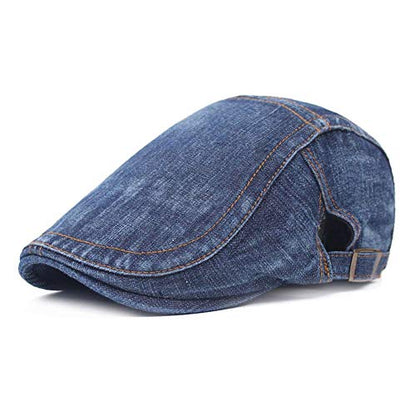Quanhaigou Unisex Denim Newsboy Hats Flat Ivy Gatsby Cabbie Driving Berets Hat Cotton Dad Cap for Men Women - color: Hat-blue