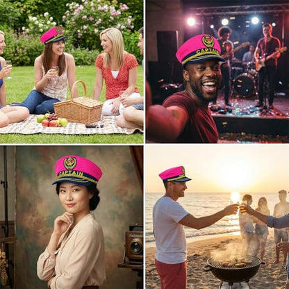 Captain Hat for Adults, Adjustable Sailor Hat, Navy, Nautical and Halloween Party Costume Accessory - color: Pink