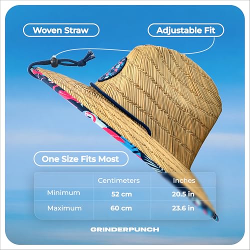 grinderPUNCH Straw Sun Hat for Men Women Wide Brim Beach Fishing UPF 50 - color: Flamingo Palm