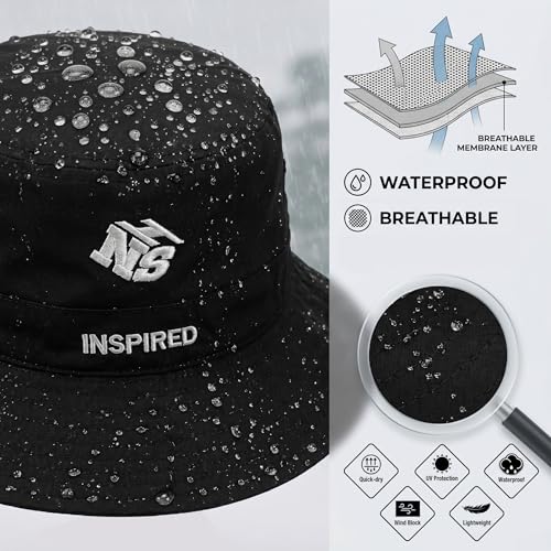 Bucket Hat for Men Women,Waterproof Sun Hat UV Protection with Detachable Face Neck Flap for Outdoors - color: Black+khaki