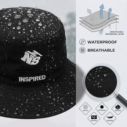 Bucket Hat for Men Women,Waterproof Sun Hat UV Protection with Detachable Face Neck Flap for Outdoors - color: Black+khaki