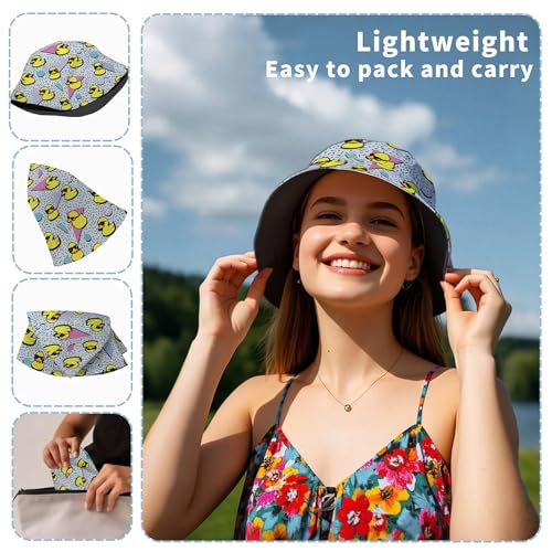 Amasnay Neon Bucket Hat Cotton Double-Side-Wear Reversible Sun Hat for Women Men, Summer Vacation Travel Beach Fisherman Hat - color: 80s 90s Duck