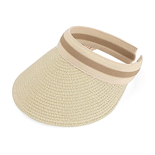 Women Summer Sun Hat Lady's Portable Beach Visor Bowknot Straw Hat - color: Beige4