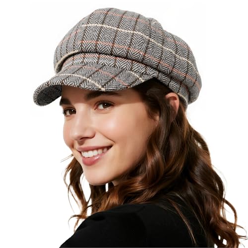 American Trends Newsboy Hats for Women Baker Boy Cap Fall Winter Beret - color: Grey Plaid