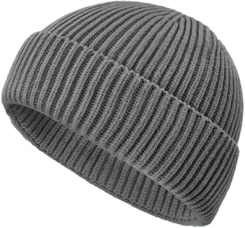 Wool Fisherman Beanies for Men Knit Fall Winter Beanie Hat Skull Cap - color: Smoky Gray