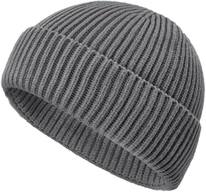 Wool Fisherman Beanies for Men Knit Fall Winter Beanie Hat Skull Cap - color: Smoky Gray