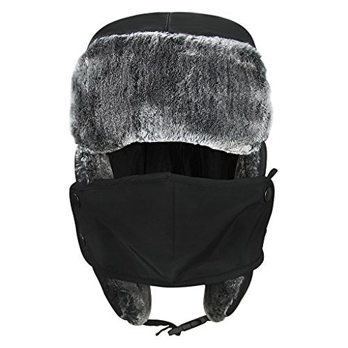 Kids Waterproof Winter Hat Windproof Ski Mask Trapper Hat Baby Teen Cute Ear Flap Fur Warm Beanie Cap Cold Weather Snow Hats - color: Black