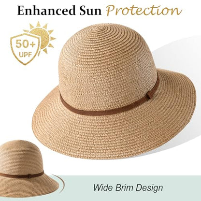Beach Sun Straw Hats for Women, UPF 50+ UV Sun Protection Summer Straw Hat - color: 9cm - Khaki Circle