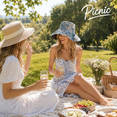 HUAMULAN Wide Brim Women Summer Sun Floppy Hat Reversible Beach Bucket Hat - color: M2320-navy