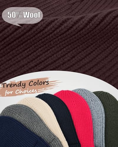 Wool Beanie for Men Women, Seamless Knit Cuffed Warm Winter Hats - color: 1pcs-dark Coffee