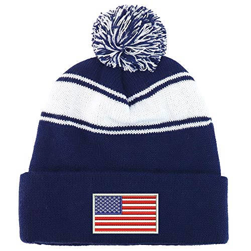 Trendy Apparel Shop White American Flag Two Tone Pom Striped Long Beanie Hat - color: Navy White