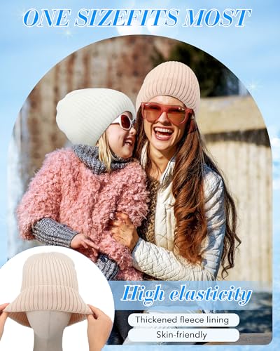Suhine 6 Pcs Fleece Lined Beanie Hats Bulk Men Women Warm Knitted Cuffed Beanie Thick Knit Skull Cap for Cold Weather - color: Warm Color