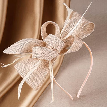 Zinniday Victoria Tea Party Hat - 2025 Bow Derby Attire Hats with Hairpin,1920s 50s Feather Fascinators for Women - color: Champagne