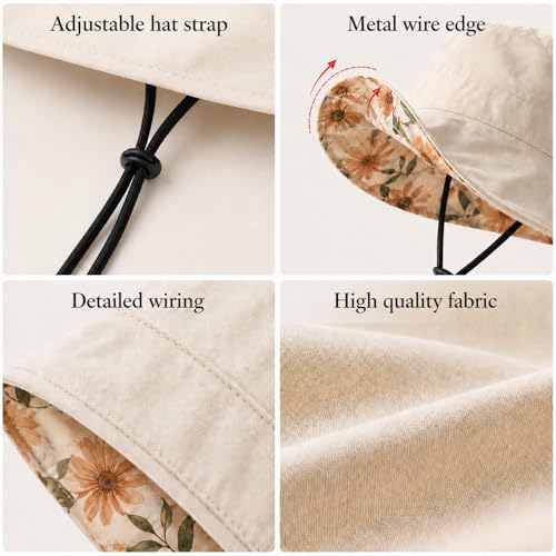 HUAMULAN Wide Brim Women Summer Sun Floppy Hat Reversible Beach Bucket Hat - color: M2320-beige