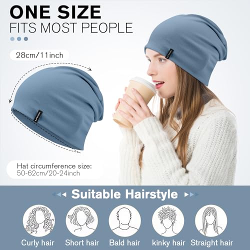 HAMUNI Slouchy Beanie for Women Men Soft Cotton Chemo Hats Double-Layer Warm Beanie Cap for Daily Wear & Transitional Seasons - color: Denim Blue