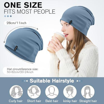HAMUNI Slouchy Beanie for Women Men Soft Cotton Chemo Hats Double-Layer Warm Beanie Cap for Daily Wear & Transitional Seasons - color: Denim Blue