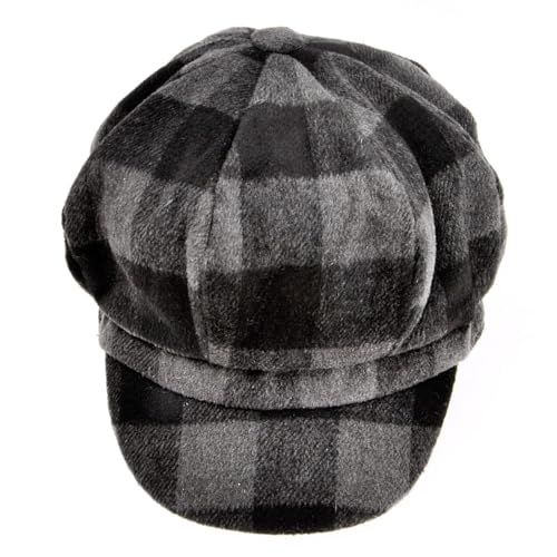 ZLYC Women Classic Newsboy Cap Visor 8 Panel Gatsby Cabbie Paperboy Hat - color: Plaid Black Gray