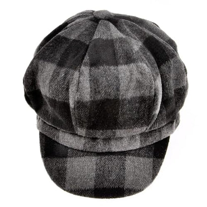 ZLYC Women Classic Newsboy Cap Visor 8 Panel Gatsby Cabbie Paperboy Hat - color: Plaid Black Gray