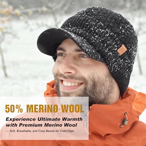 TOP-EX DryKnit™ 50% Merino Wool Waterproof Brim Beanie, Polartec™ Lined - color: Black (Waterproof), size: Medium-Large
