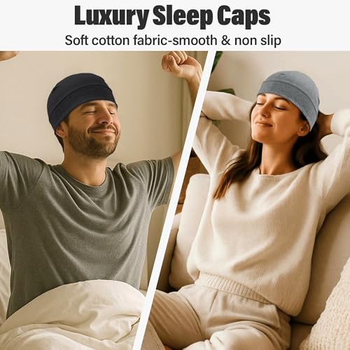 Qearl 3 Pcs Cotton Skull Caps Beanie Sleeping Hats for Men Women Multicolor