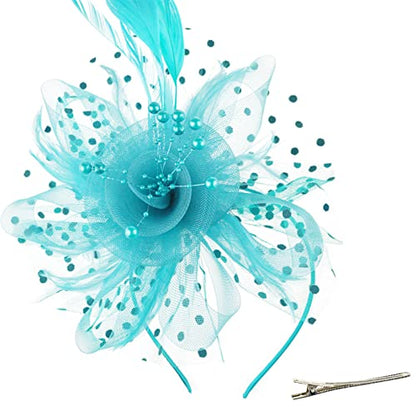 AQOKKA Women Fascinators Hats Flower Fascinators with Headband and Clip Tea Party Headwear for Women and Girls - color: 1 Pc 7" Diameter / Sky Blue Aa