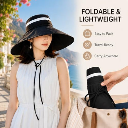 Women Wide Brim Sun Protection Hat Summer Fishing Hats - color: Black