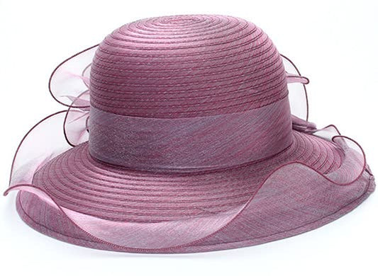 Vintage Organza Bucket Hat Women Summer Sun Hat Cloche Bowler Fascinators - color: Dark Purple
