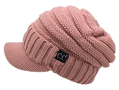 C.C Trendy Warm Oversized Chunky Soft Oversized Ribbed Slouchy Knit Hat with Visor Brim - color: Indie Pink