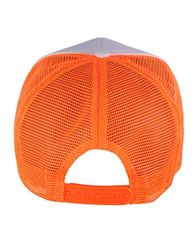 NYFASHION101 Plain Mesh Trucker Hat - Breathable 6-Panel Daily Snapback Cap, Customizable Ideal for DIY Embroidery & Patches - color: Mc Neon Orange/White