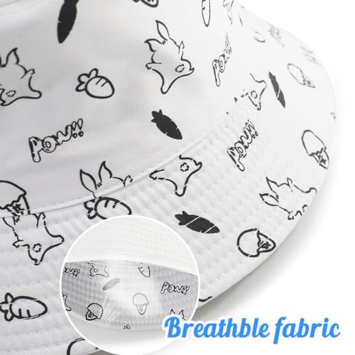 Unisex Bucket Hat Beach Sun Hat Fishing Hat for Men Women Teens, Reversible Double-Side-Wear - color: Rabbit White
