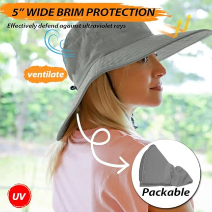 Solaris Wide Brim Sun Hat with Neck Flap - color: Grey, size: Medium