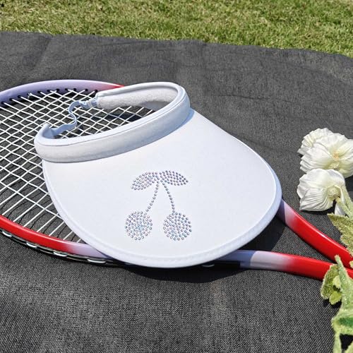 Sun Visors Hats Women Rhinestone Butterfly Wide Brim Hat Adjustable Golf Tennis Beach Sports Caps - color: Cherry-whtie