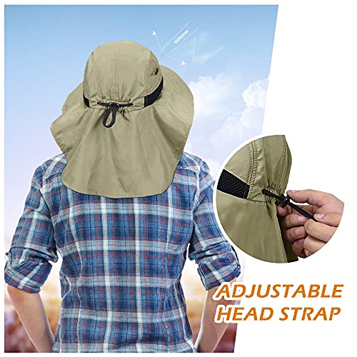Solaris Small‑Head‑Fit Sun Hat with Neck Flap for Men & Women - color: #4 Khak With Rear Drawstring, size: One Size