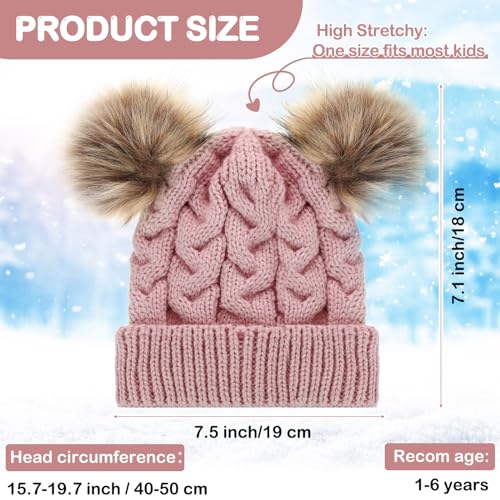 Geyoga 3 Pcs Winter Baby Beanies Double Pompom - color: Black, Light Pink, Khaki