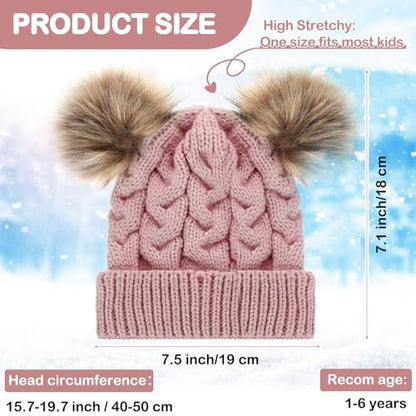 Geyoga 3 Pcs Winter Baby Beanies Double Pompom - color: Black, Light Pink, Khaki