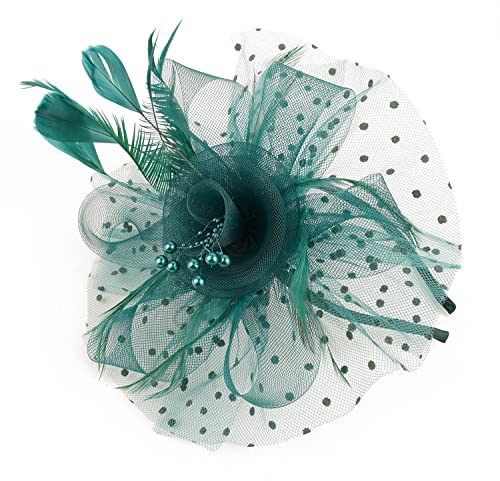 Fascinators Hat for Women Tea Party Headband Kentucky Derby Wedding Flower Cocktail Mesh Feathers Hair Clip - color: 1-peacock Blue
