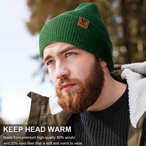 Vgogfly Beanie Men Slouchy Knit Skull Cap Warm Stocking Hats Guys Women Striped Winter Beanie Hat Cuffed Plain Hat - color: Green