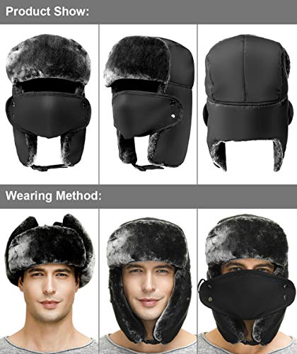 Trapper Hat Winter Hats for Men Trooper Hunting Ski Hat Women Ear Flap Windproof Mask - color: Beige