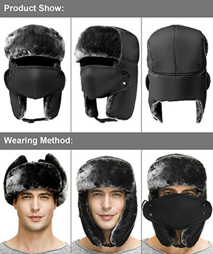 Trapper Hat Winter Hats for Men Trooper Hunting Ski Hat Women Ear Flap Windproof Mask - color: Beige