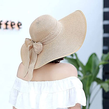 FSIGOM Women's Folable Floppy Hat,Wide Brim Sun Protection Straw Hat, Summer UV Protection Beach Cap - color: C1-f-beige, size: Large