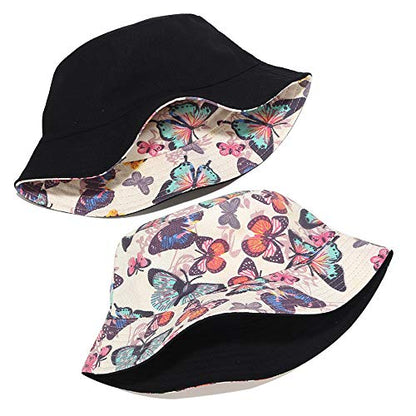 Umeepar Unisex Reversible Packable Bucket Hat Sun Hat for Men Women - color: Beige Butterfly