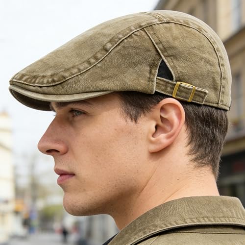 Denim Newsboy Cap for Unisex Adjustable Cotton - color: Matcha Green