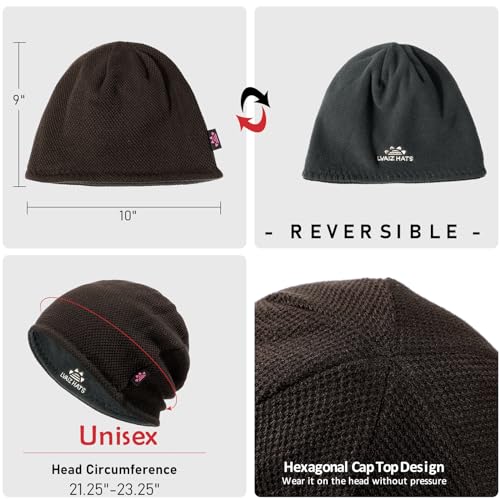 Lvaiz Winter Beanie for Men Women Warm Fleece Lined Reversible Skull Cap - color: Brown+grey Green