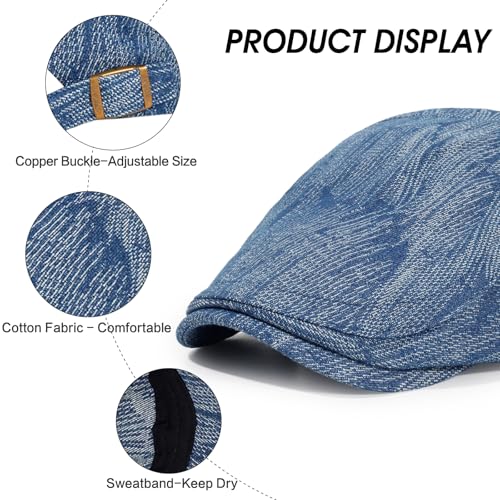 2Pcs Men's Newsboy Cap Cotton Flat Ivy Gatsby Driving Hat - color: Nz1-black+lightblue