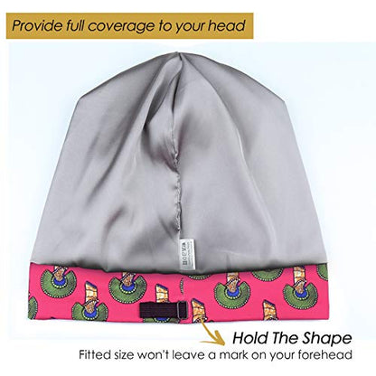 Adjustable Satin Lined Sleep Cap for Dreadlocks Curly Hair Large Head-Stay On Overnight - color: Red Gree